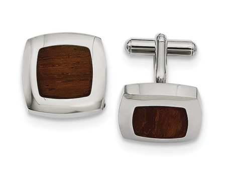 Men s Stainless Steel and Wood Inlay 20mm Convex Square Cuff Links on Sale