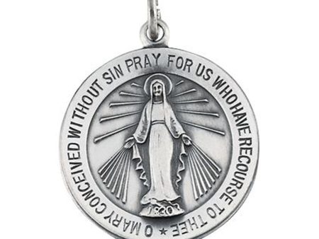 Sterling Silver Round Miraculous Medal Charm or Pendant Online now