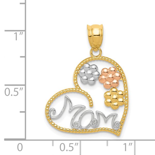 14k Tri Color Gold MOM and Flowers Pendant, 20mm Online Sale