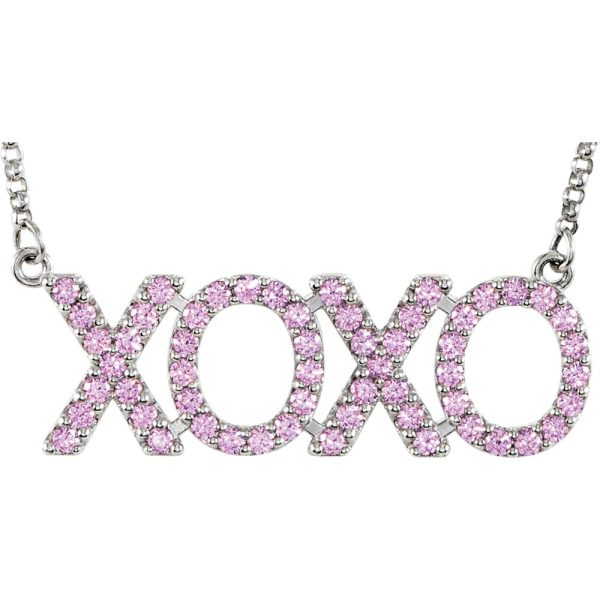 XOXO Pink Cubic Zirconia and Sterling Silver Necklace, 18 Inch on Sale