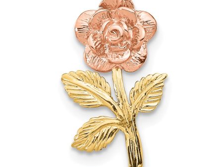 14k Yellow and Rose Gold Small Textured Rose Pendant For Sale