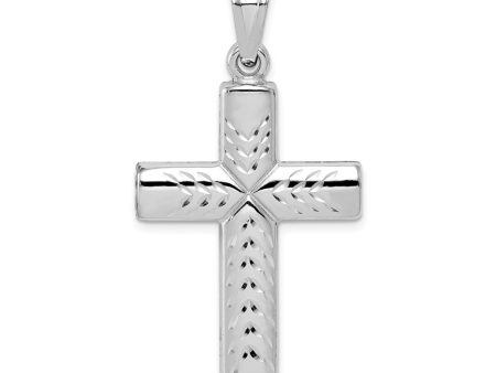 Sterling Silver Rhodium-Plated D C & Polished Cross Pendant, 23 x 46mm Fashion