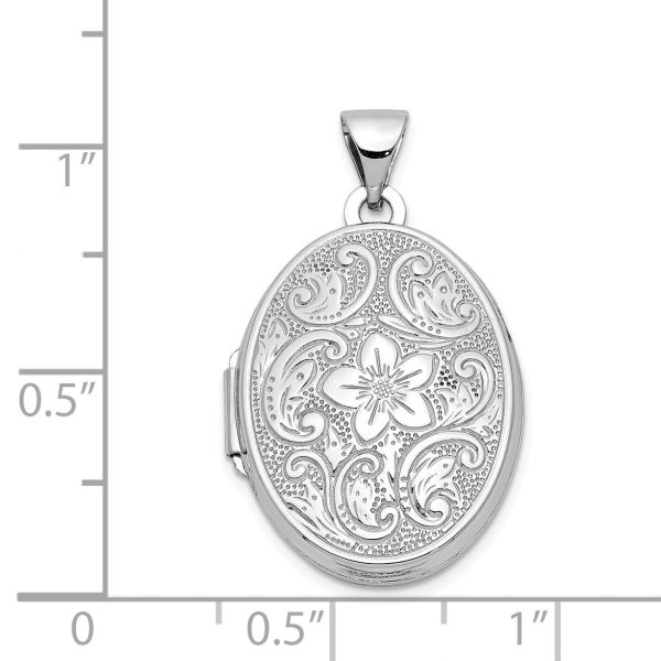 14k White Gold 21mm Scrolled Floral Locket For Cheap