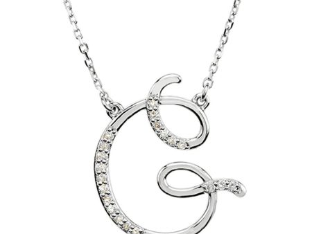 1 10 Ctw Diamond 14k White Gold Medium Script Initial G Necklace, 17in For Sale