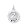 Sterling Silver, Sarah Collection 15mm Brocaded Disc Initial R Pendant Discount