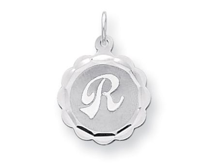 Sterling Silver, Sarah Collection 15mm Brocaded Disc Initial R Pendant Discount