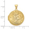 14k Yellow Gold 20mm Round Hand Engraved Scroll Locket For Discount