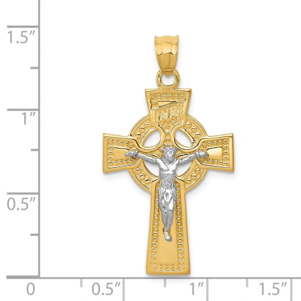 14k Two Tone Gold INRI Celtic Crucifix Pendant, 20 x 36mm Discount