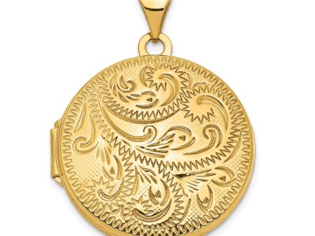 14k Yellow Gold 20mm Round Hand Engraved Scroll Locket For Discount