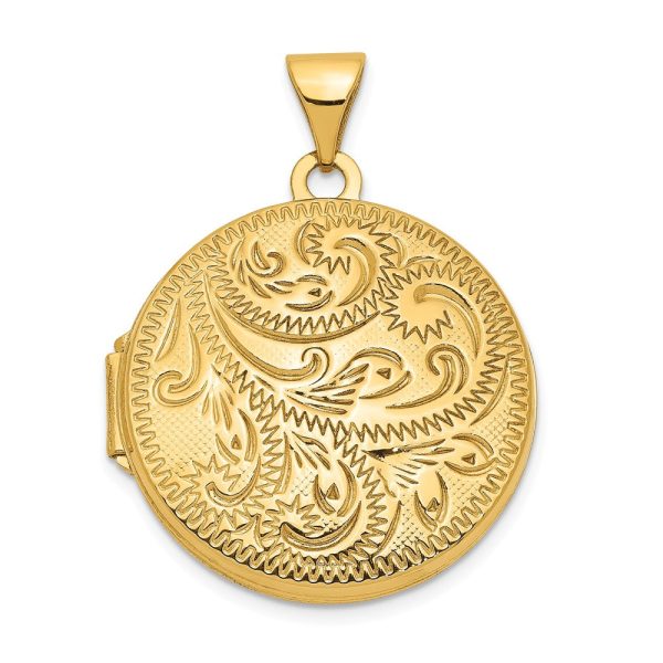 14k Yellow Gold 20mm Round Hand Engraved Scroll Locket For Discount