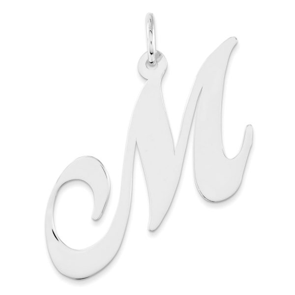 Sterling Silver, Ella Collection, LG Fancy Script Initial M Pendant Cheap