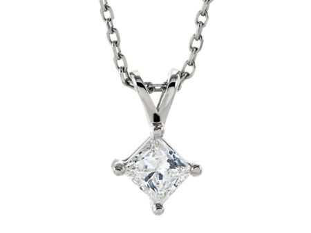 1 4 Ct Princess Diamond Solitaire Necklace in 14k White Gold, 18 Inch Online now