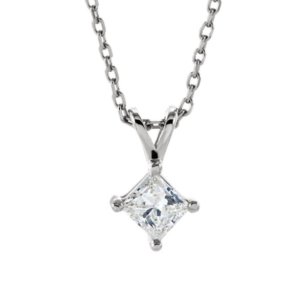 1 4 Ct Princess Diamond Solitaire Necklace in 14k White Gold, 18 Inch Online now