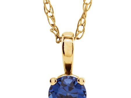 Youth 3mm Round Created Sapphire Necklace in 14k Yellow Gold, 14 Inch For Discount