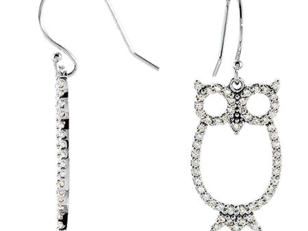 1 2 cttw Diamond Owl Earrings in 14k White Gold Online Hot Sale