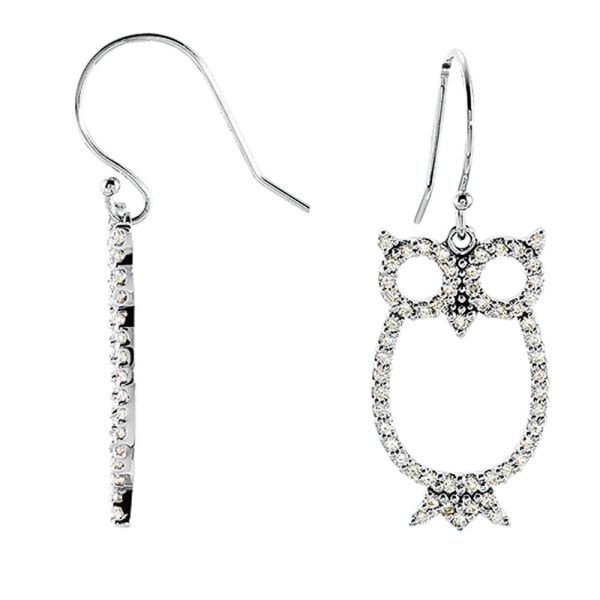 1 2 cttw Diamond Owl Earrings in 14k White Gold Online Hot Sale