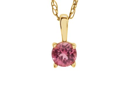 Youth 3mm Round Pink Tourmaline Necklace in 14k Yellow Gold, 14 Inch on Sale