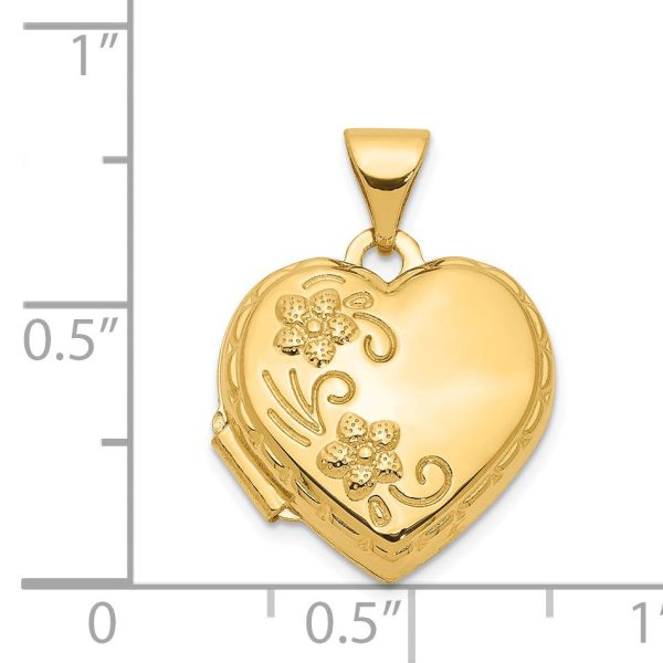 14k Yellow Gold 15mm Love You Always Reversible Floral Heart Locket For Discount