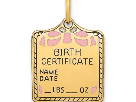 14k Yellow Gold & Pink Enamel Birth Certificate Charm or Pendant Discount