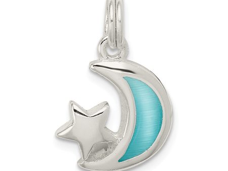 Sterling Silver and Enameled Light Blue Moon and Star Charm Cheap