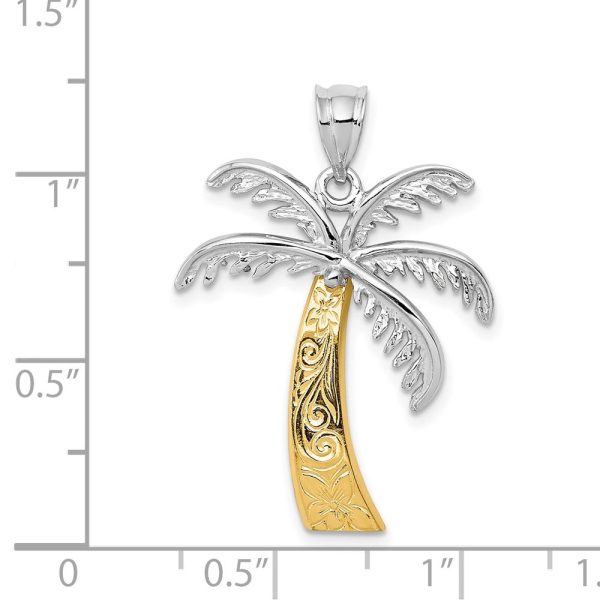 14k White and Yellow Gold, Two Tone Textured Palm Tree Pendant Online